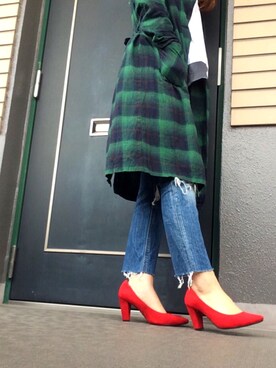 「ANAP（アナップ）のアイテム（シャツ/ブラウス、グリーン系）」を使った、가영 がよん◡̈⃝さん（レディース・161cm）の冬コーディネート