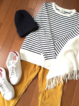 「アイテム（カーゴパンツ、イエロー系）」を使った、＊＊＊さん（レディース・163cm）の冬コーディネート