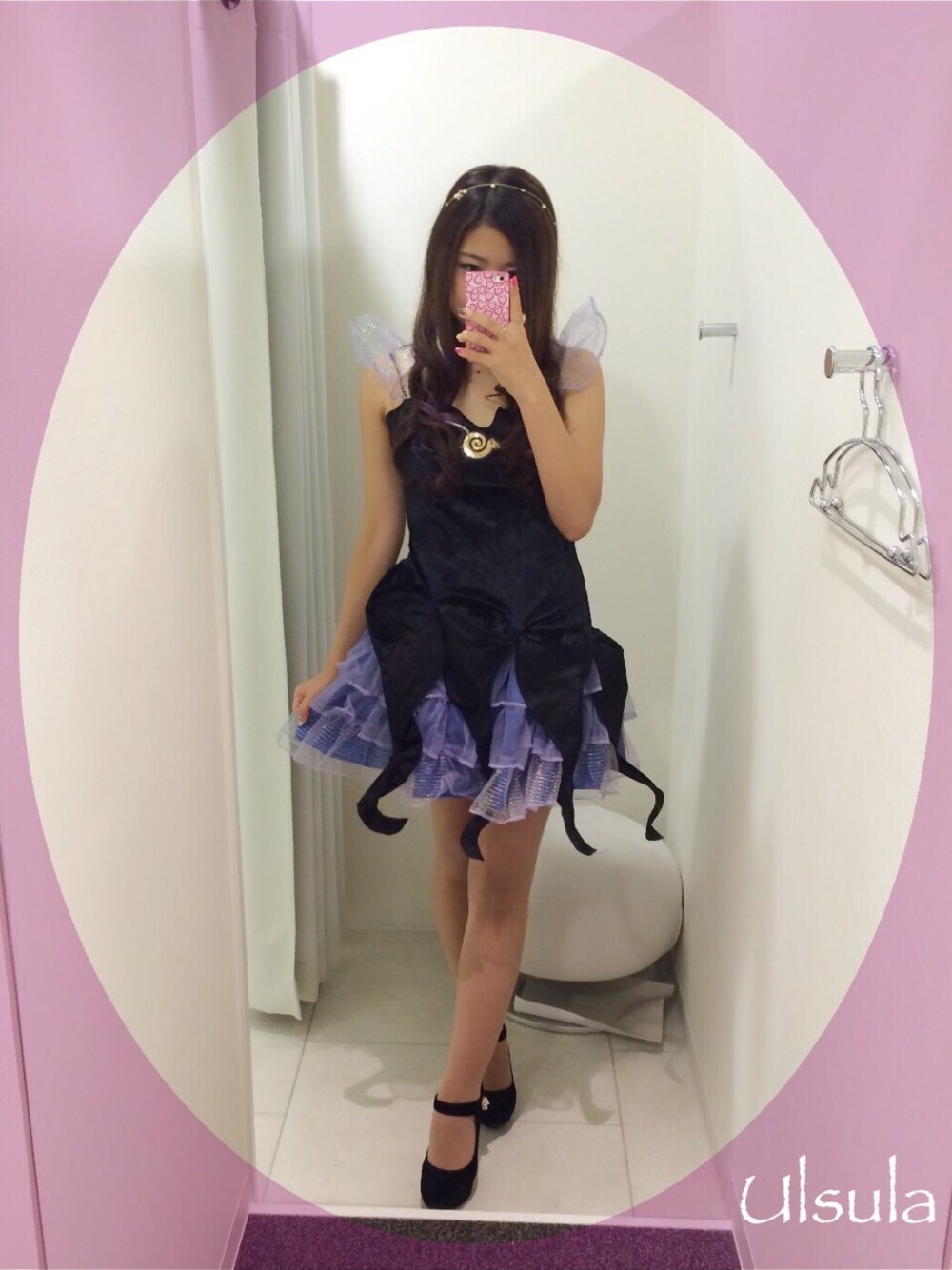 「ハロウィン、コスプレ、パール、カチューシャ、巻き髪、ワンピース、チュールスカート、パープル、黒」｜「.のアイテム（ワンピース、ブラック系）」を使った、mocoさん（レディース・162cm）の秋コーディネートの1枚目の写真