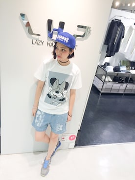 「L.H.P（エルエイチピー）のアイテム（キャップ）」を使った、Hikaru Shimizuさん（レディース・165cm）の夏コーディネート