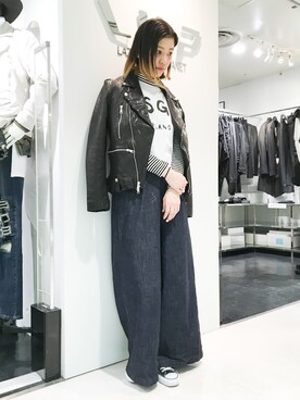 「DANKE SCHON（ダンケシェーン）のアイテム（ライダースジャケット）」を使った、Hikaru Shimizuさん（レディース・165cm）の冬コーディネート