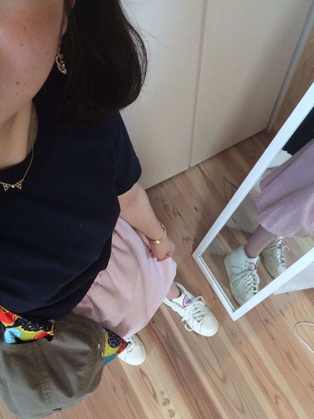 「UNIQLO、adidas、marimekko、ハイカットスニーカー、OPENING CEREMONY」｜「adidasのベースボールスタンスミス
adidas x Openig Ceremony（スニーカー、ホワイト系）」を使った、ぶーさん（レディース・148cm）の夏コーディネートの1枚目の写真