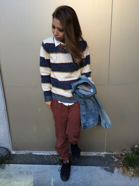 「ハグマグ」｜「アイテム（デニムジャケット）」を使った、LittlePanteaさん（レディース・158cm）の冬コーディネート