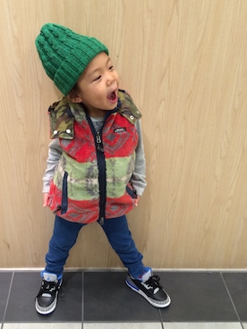 「アイテム（ダウンベスト、その他）」を使った、LittlePanteaさん（キッズ・100cm）の冬コーディネート