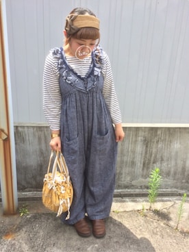 「黄色」｜「アイテム（つなぎ/オールインワン）」を使った、こっちさん（レディース・155cm）の夏コーディネート