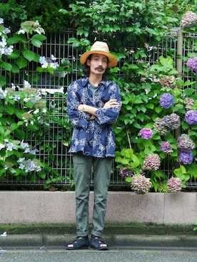 「ONCE UPON A TIME（ワンス　アポン　ア　タイム）のアイテム」を使った、青山圭佑さん（メンズ・170cm）の夏コーディネート
