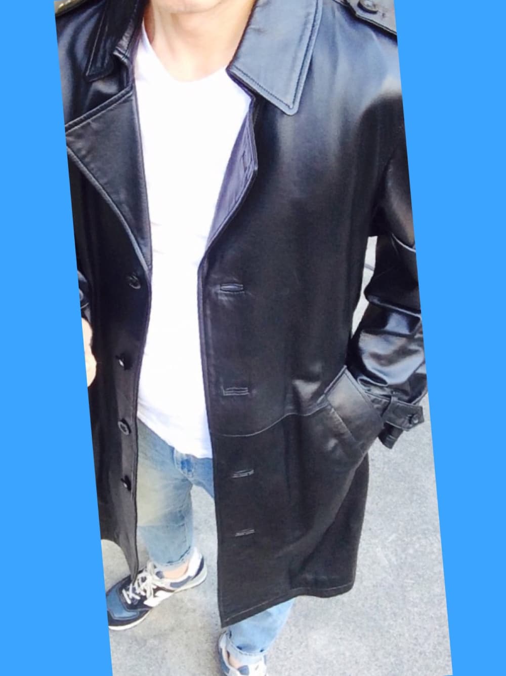 「BURBERRY BLACK LABEL、New Balance、レザーコート、シンプルコーデ」｜「NEW BALANCEのNew Balance ニューバランス ライフスタイルシューズ MRL996AN NAVY(AN)（スニーカー、ブルー系）」を使った、satoshi310456🎩さん（メンズ・169cm）の秋コーディネートの1枚目の写真