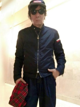 「MONCLER（モンクレール）のアイテム（ライダースジャケット）」を使った、satoshi310456🎩さん（メンズ・169cm）の冬コーディネート