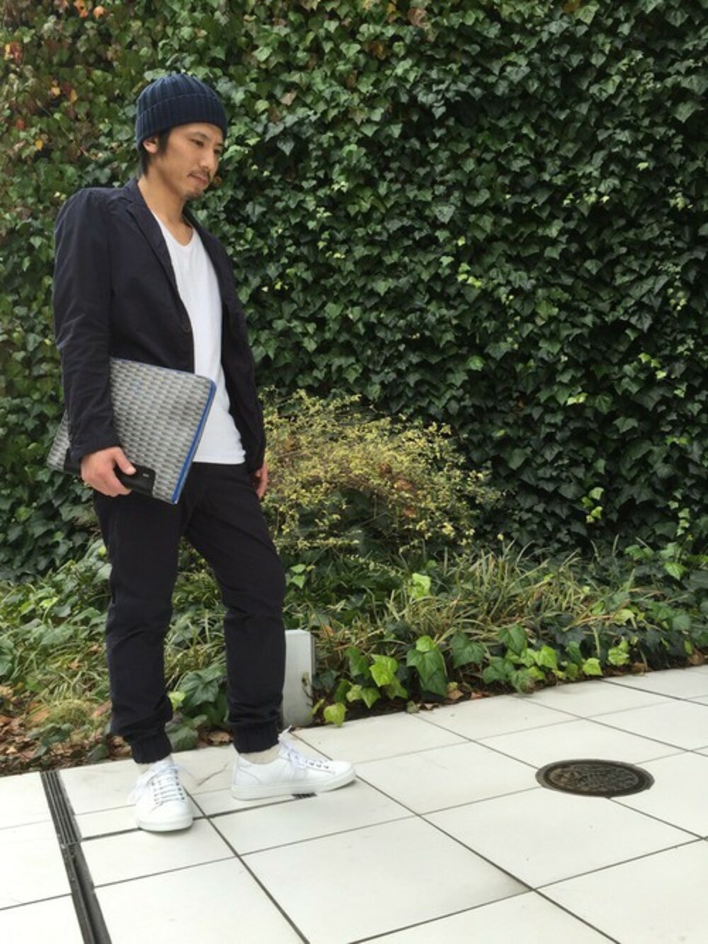 「navy、TATRAS、SET UP、MARC JACOBS、08sircus、racal、clutchbag、osaka、kart、stradaest」｜「RACALのRACAL(ラカル)ニットキャップ（ニットキャップ/ビーニー、ブルー系）」を使った、ikdkitさん（メンズ・172cm）の冬コーディネートの1枚目の写真