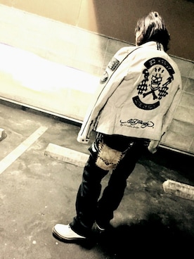 「Ed Hardy（エドハーディー）のアイテム（ジャケット/アウター）」を使った、dangさん（メンズ・160cm）の秋コーディネート