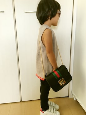 「PLAIN CLOTHING（プレーンクロージング）のアイテム（バッグ）」を使った、歌助さん（キッズ・100cm）の秋コーディネート
