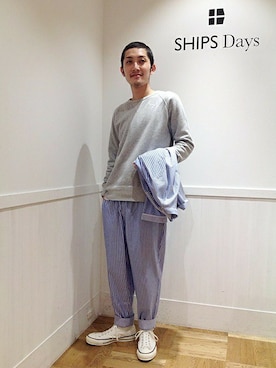 「アイテム（ルームウェア/パジャマ、ブルー系）」を使った、大山さん（メンズ・170cm）の冬コーディネート