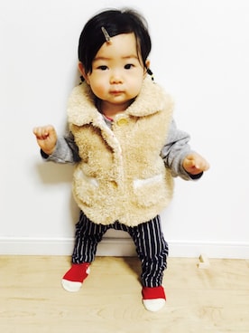 「9ヶ月」｜「アイテム（その他アウター）」を使った、nene mamさん（キッズ・70cm）の冬コーディネート