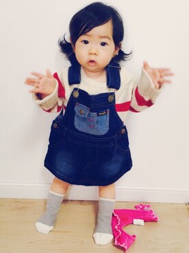 「Wrangler」｜「アイテム（サロペット/オーバーオール）」を使った、nene mamさん（キッズ・70cm）の冬コーディネート