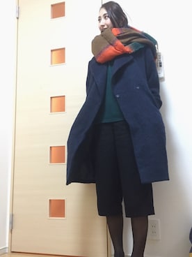 「YEVS（イーブス）のアイテム（チェスターコート）」を使った、せりなさん（レディース・163cm）の冬コーディネート