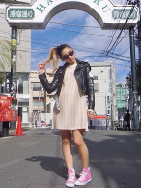 「little sunny bite」｜「アイテム（ライダースジャケット）」を使った、rinoさん（レディース・160cm）の秋コーディネート