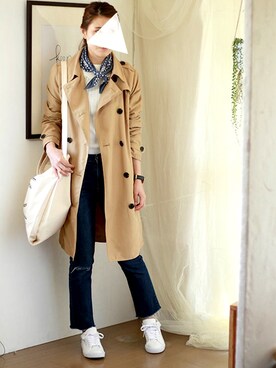 「 カジュアル」｜「アイテム（トレンチコート）」を使った、ajisaiAPARTMENTさん（レディース・156cm）の春コーディネート