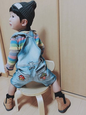 「アップリケ」｜「アイテム（サロペット/オーバーオール）」を使った、Rionさん（キッズ・90cm）の秋コーディネート