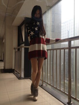 「GLADNEWS（グラッドニュース）のアイテム（ワンピース、レッド系）」を使った、花柒小姐さん（レディース・172cm）の春コーディネート