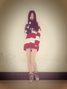 「GLADNEWS（グラッドニュース）のアイテム（ワンピース、レッド系）」を使った、花柒小姐さん（レディース・172cm）の春コーディネート