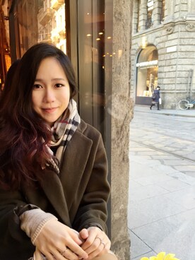 「Johnbull Private labo（ジョンブルプライベートラボ）のアイテム（ステンカラーコート）」を使った、Tiffany Lamさん（レディース・155cm）の冬コーディネート