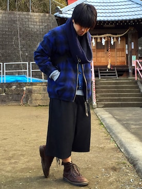 「ジージャン」｜「アイテム（ノーカラージャケット）」を使った、ゆーやさん（メンズ・174cm）の冬コーディネート