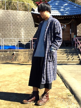 「ガウン」｜「アイテム（ダッフルコート）」を使った、ゆーやさん（メンズ・174cm）の冬コーディネート