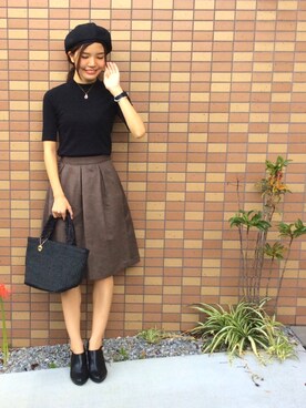 「スウェードスカート」｜「アイテム（ハンチング/ベレー帽）」を使った、ずんさん（レディース・160cm）の秋コーディネート