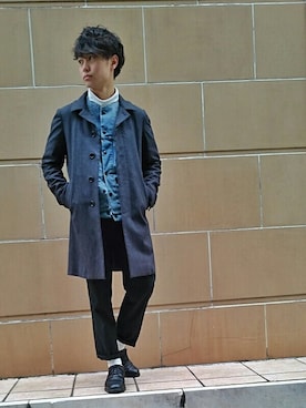 「アイテム（ステンカラーコート）」を使った、ryotaさん（メンズ・160cm・10代）の冬コーディネート