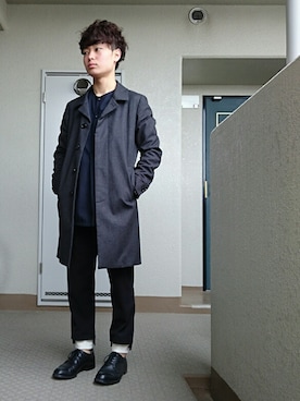 「アイテム（ステンカラーコート）」を使った、ryotaさん（メンズ・160cm・10代）の春コーディネート