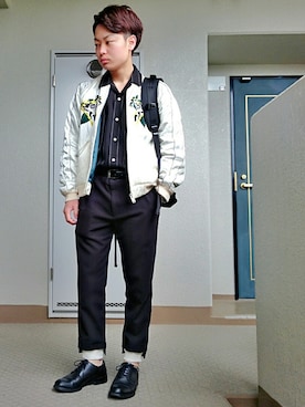 「JohnUNDERCOVER（ジョンアンダーカバー）のアイテム（ブルゾン）」を使った、ryotaさん（メンズ・165cm）の春コーディネート