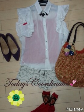 「Darling by little Berry（ダーリンバイリトルベリー）のアイテム（ネックレス、ブルー系）」を使った、まっこさん（レディース・149cm）の春コーディネート