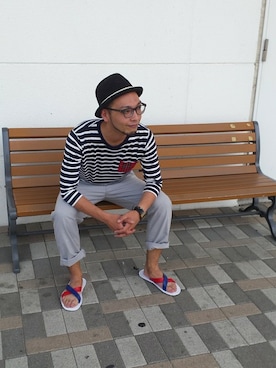 「McGREGOR CLASSIC（マックレガークラシック）のアイテム（シューズ）」を使った、眼鏡坊主さん（メンズ・174cm）の夏コーディネート