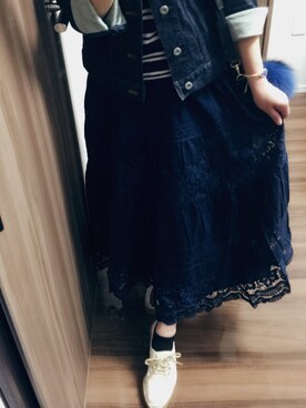 「ELLE（エル）のアイテム（デニムジャケット）」を使った、Yuki Kasumiさん（レディース・155cm）の春コーディネート