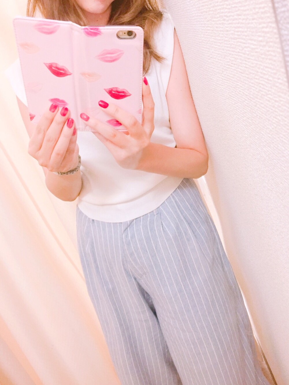 「ZARA、ガウチョパンツ、ザラ、Narcissus、ナルシス、ノースリーブニット、リネアストリア、lineastoria」｜「Narcissusのアイテム（Tシャツ/カットソー、ホワイト系）」を使った、tomomomoさん（レディース・161cm）の夏コーディネートの1枚目の写真