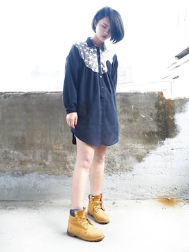 「blue」｜「アイテム（シャツワンピース）」を使った、Jessie.Cさん（レディース・166cm）の春コーディネート