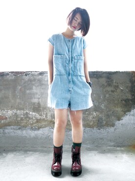「blue」｜「アイテム（つなぎ/オールインワン）」を使った、Jessie.Cさん（レディース・166cm）の夏コーディネート