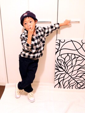 「BEN DAVIS（ベンデイビス）のアイテム（ニットキャップ/ビーニー）」を使った、Lilick0408さん（キッズ・110cm）の秋コーディネート