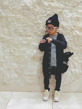 「BEN DAVIS（ベンデイビス）のアイテム（ニットキャップ/ビーニー）」を使った、Lilick0408さん（キッズ・110cm）の秋コーディネート