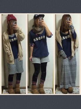 「UNIQLO（ユニクロ）のアイテム（スカート、グレー系）」を使った、ママくろさん（レディース・158cm）の冬コーディネート