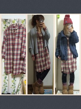 「PAR ICI（パーリッシィ）のアイテム（ワンピース、レッド系）」を使った、ママくろさん（レディース・158cm）の冬コーディネート