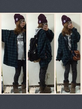 「LOWRYS FARM（ローリーズファーム）のアイテム（その他パンツ、ブラック系）」を使った、ママくろさん（レディース・158cm）の冬コーディネート