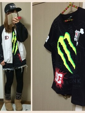 「DC（ディーシー）のアイテム（Tシャツ/カットソー、ブラック系）」を使った、ママくろさん（レディース・158cm）の冬コーディネート