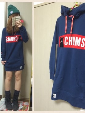 「CHUMS（チャムス）のアイテム（パーカー）」を使った、ママくろさん（レディース・158cm）の冬コーディネート