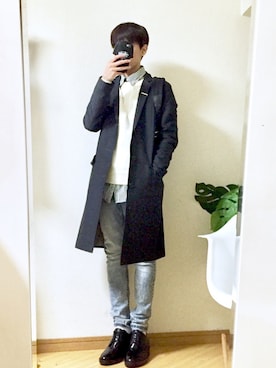 「N.HOOLYWOOD（N.ハリウッド）のアイテム（ステンカラーコート）」を使った、橋本さん（メンズ・175cm）の秋コーディネート