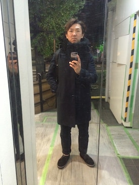 「And A（アンドエー）のアイテム（チェスターコート）」を使った、榛葉和也さん（メンズ・168cm）の冬コーディネート