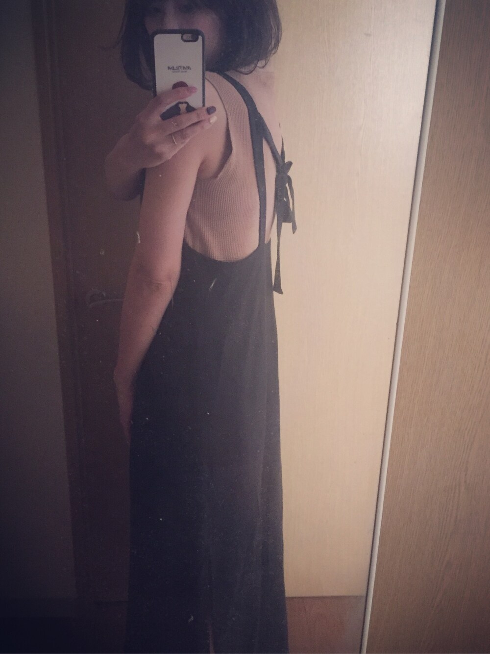 「GREED Internationalのアイテム（ワンピース、ブラック系）」を使った、Anriさん（レディース・168cm）の夏コーディネートの1枚目の写真