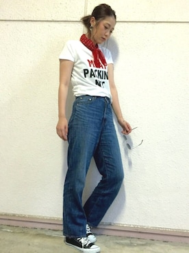 「アイテム（ストール/ショール）」を使った、Yuka Sakakibaraさん（レディース・173cm・20代）の春コーディネート