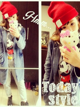 「GRL（グレイル）のアイテム（デニムジャケット）」を使った、小林裕佳さん（レディース・154cm）の冬コーディネート