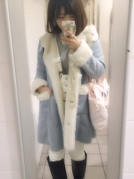 「ライトブルー」｜「アイテム（オールインワン・サロペット）」を使った、♡me♡さん（レディース・158cm）の冬コーディネート